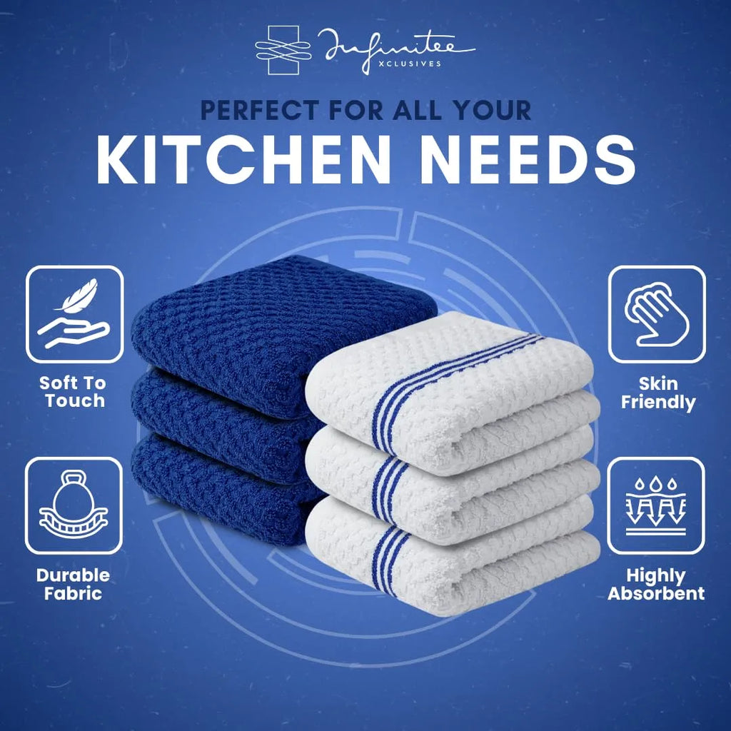Premium Kitchen Towels – Pack of 6, 100% Cotton 40cm x 70cm Absorbent Dish Towels - 425 GSM Tea Towel, Terry Kitchen Dishcloth Towels- Grey Dish Cloth for Household Cleaning by Infinitee Xclusives