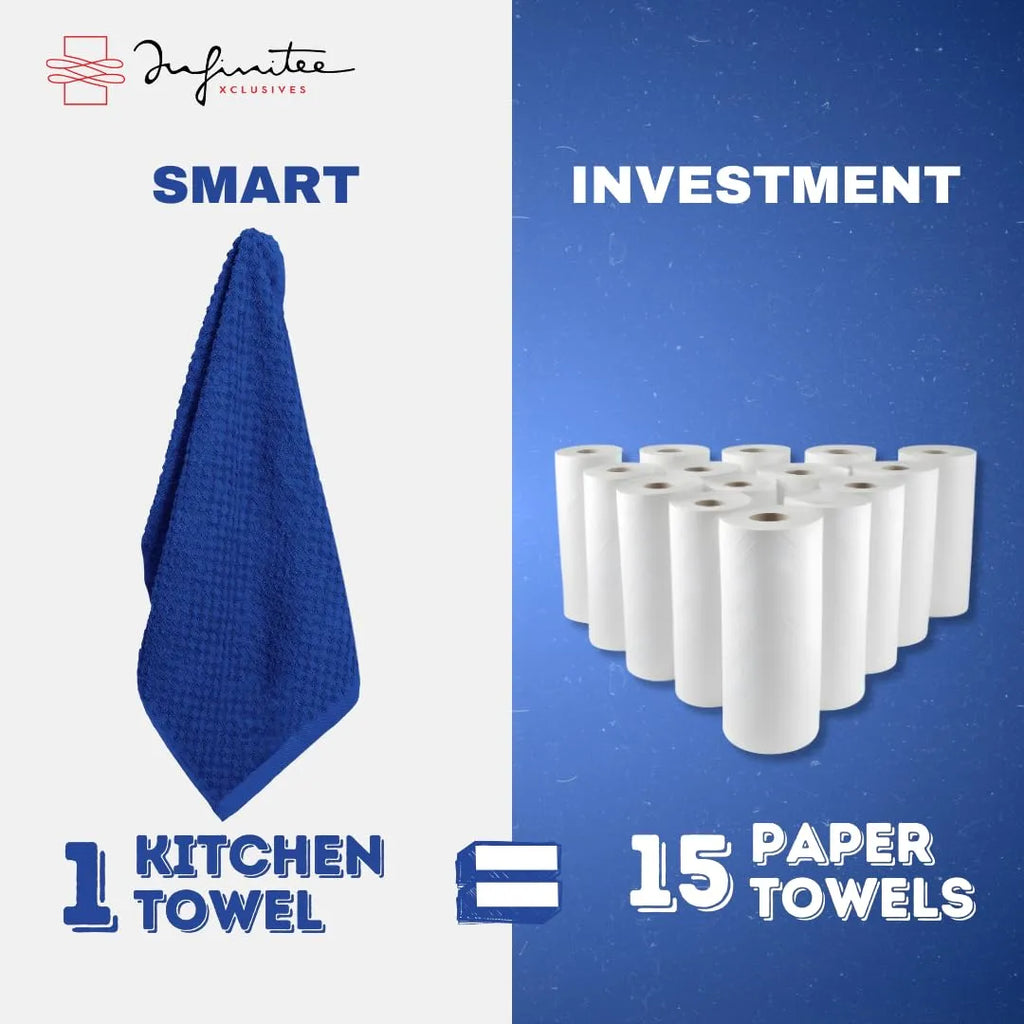 Premium Kitchen Towels – Pack of 6, 100% Cotton 40cm x 70cm Absorbent Dish Towels - 425 GSM Tea Towel, Terry Kitchen Dishcloth Towels- Grey Dish Cloth for Household Cleaning by Infinitee Xclusives