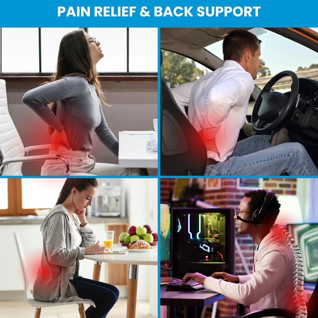 Lumbar Support Pillow for Office Chair Memory Foam Back Cushion for Back Pain Relief Improve Posture Large Back Pillow for Car, Computer Chair, Recliner Breathable Mesh Cover Double Adjustable Straps