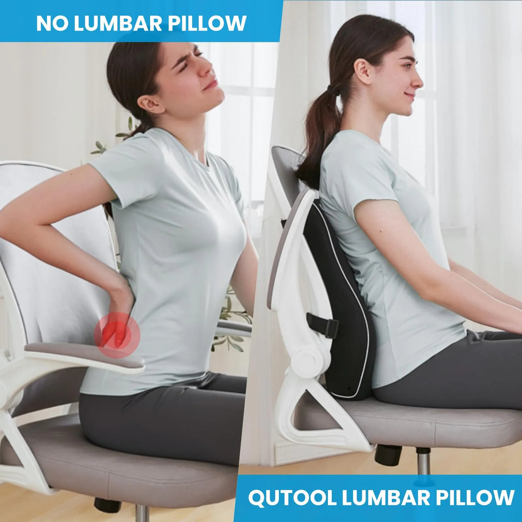 Lumbar Support Pillow for Office Chair Memory Foam Back Cushion for Back Pain Relief Improve Posture Large Back Pillow for Car, Computer Chair, Recliner Breathable Mesh Cover Double Adjustable Straps