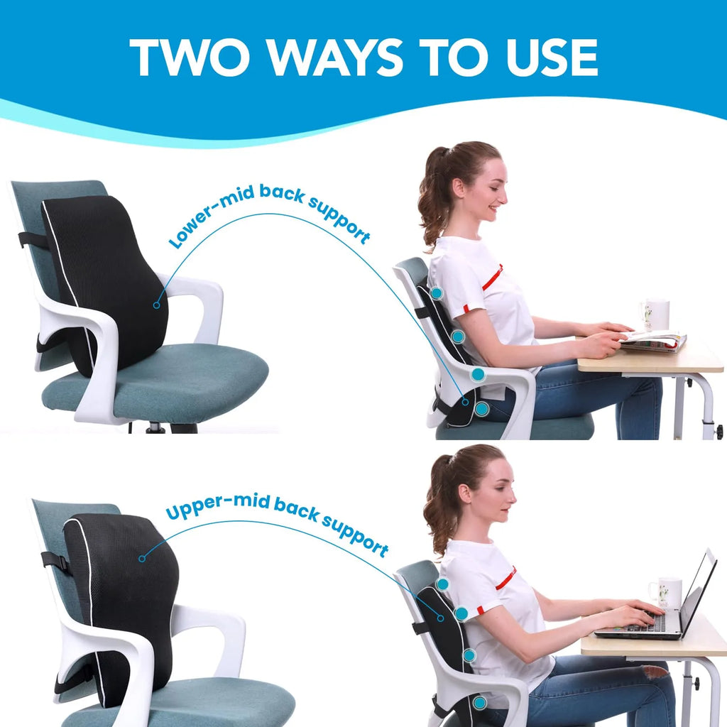 Lumbar Support Pillow for Office Chair Memory Foam Back Cushion for Back Pain Relief Improve Posture Large Back Pillow for Car, Computer Chair, Recliner Breathable Mesh Cover Double Adjustable Straps