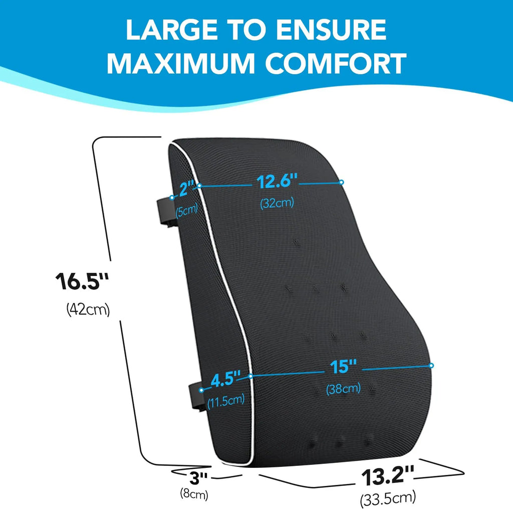Lumbar Support Pillow for Office Chair Memory Foam Back Cushion for Back Pain Relief Improve Posture Large Back Pillow for Car, Computer Chair, Recliner Breathable Mesh Cover Double Adjustable Straps