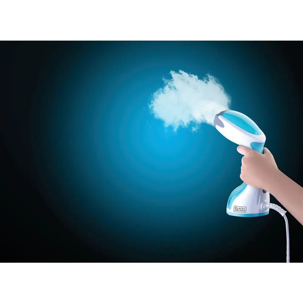BLACK+DECKER Handheld Fabric Steamer with Steam Jet Button and Lint Remover 1200W 260ml White/Blue HST1200-B5