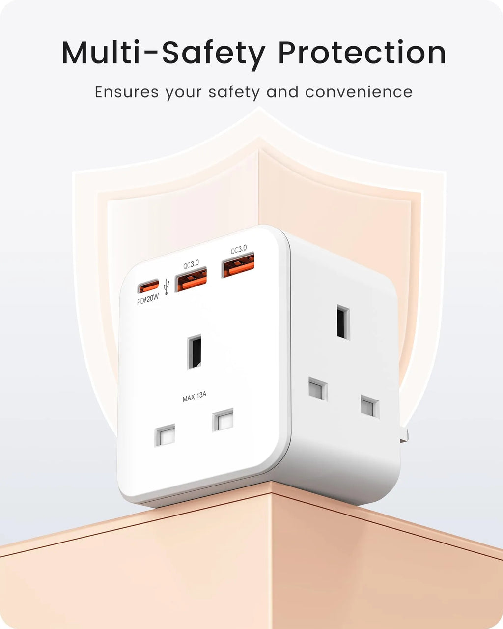 LENCENT Multi Plug Extension, 3 Way 3 Plugs Socket adapter, 6-in-1 Cube Electrical Extender Outlet Adaptor, PD&QC 3.0 20W USB Wall Charger, Plug Expander for Home, Office, Kitchen, 13A 3250W