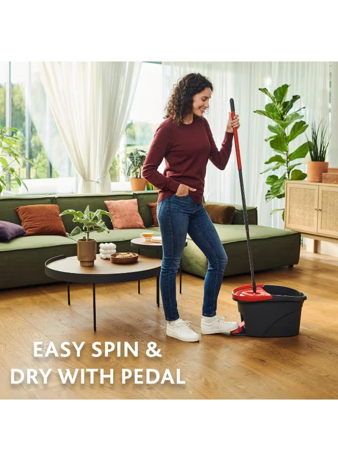 Vileda Easy Wring & Clean spin mop & bucket set with foot pedal | Vileda |3-Piece Handle 130 cm |Floor mop with spinning wringer | Turbo Refill 100% Microfibre mop head